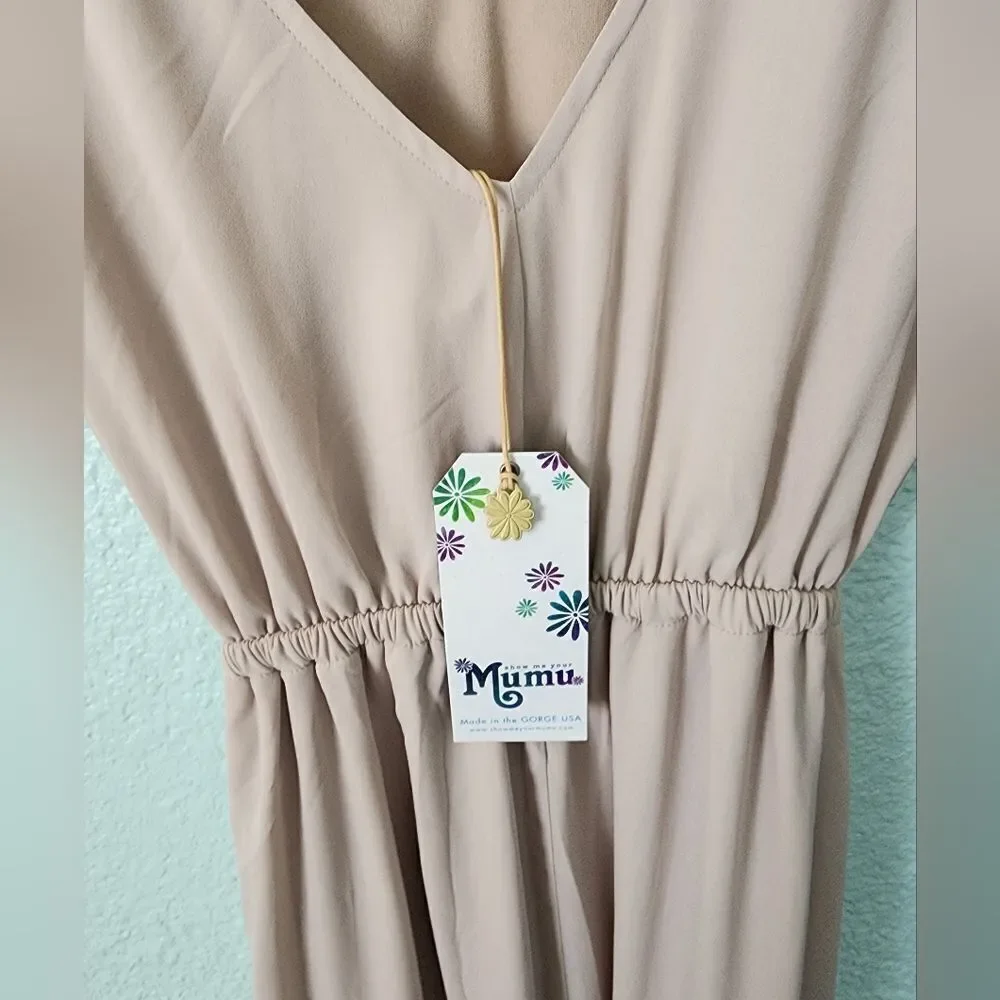 Show Me Your MuMu Soft Cream Tan Pink Sleeveless V-Neck Maxi Dress